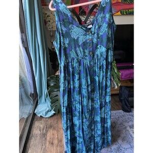 Silver Moon Creations Maui Hawaii Beautiful Blue Rayon Sleeveless Maxi Dress XL